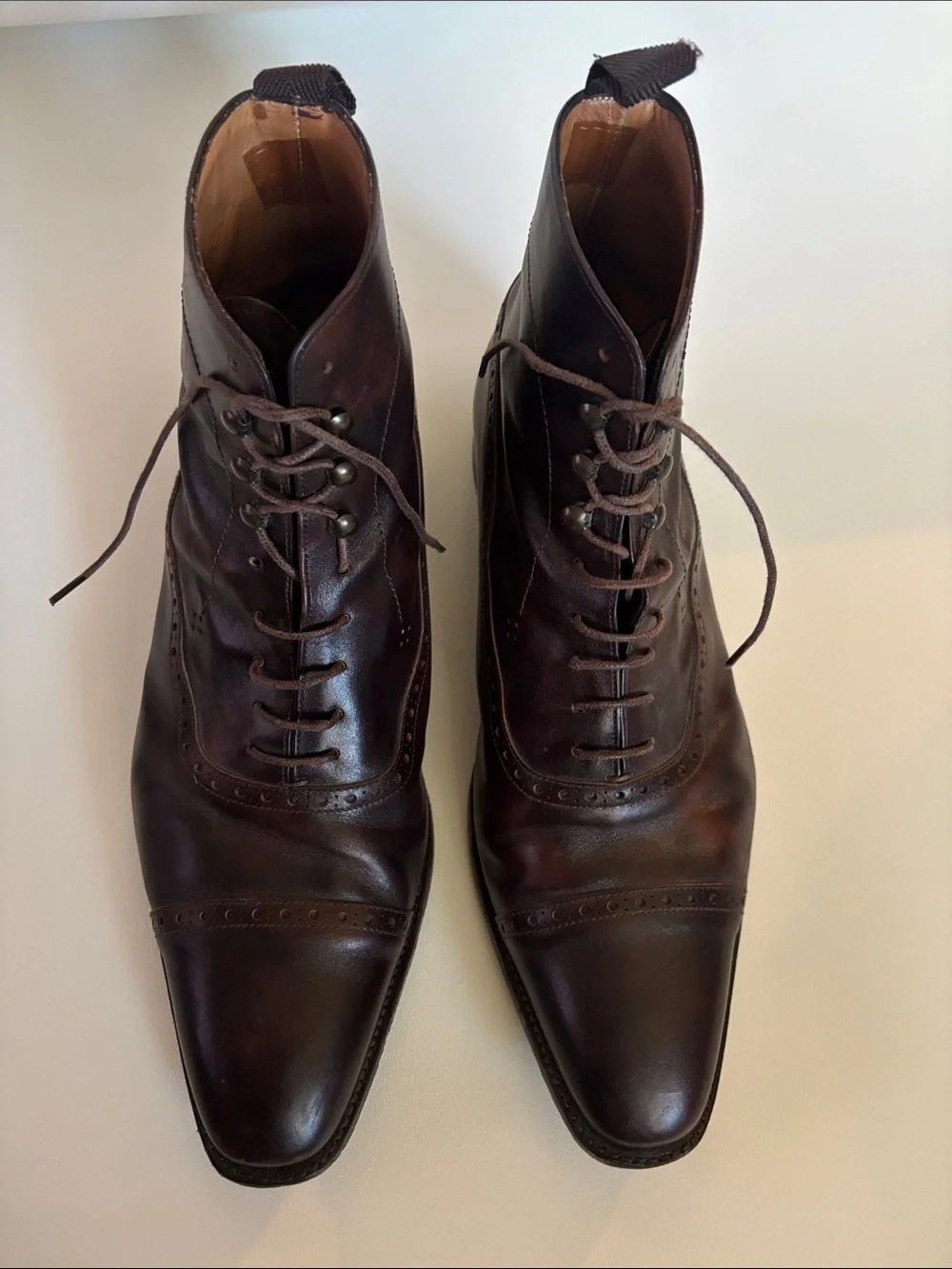 COBBLER UNION Balmoral Brogue Boots in Museum Brown Size 10.5
